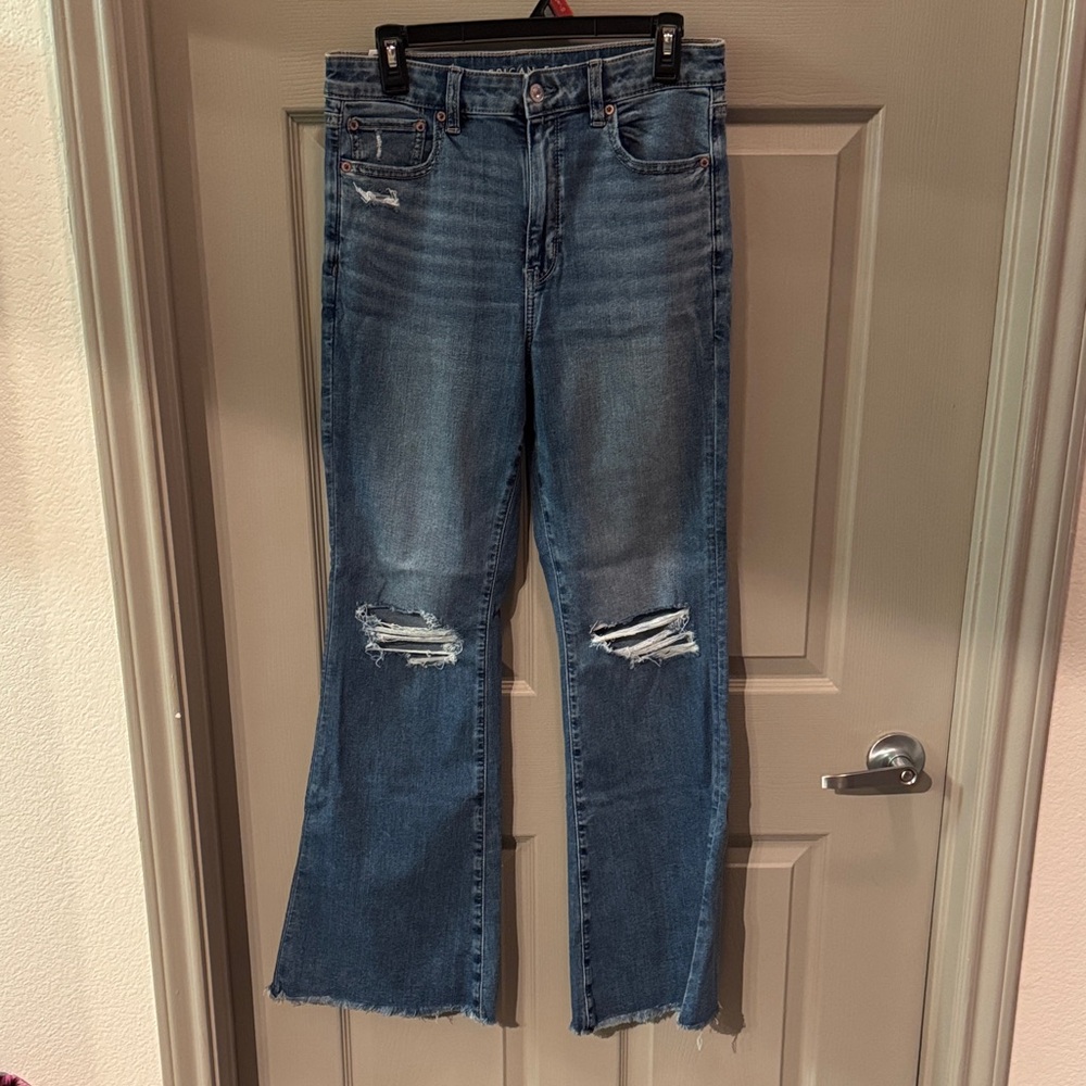 American Eagle Outfitters Flare Distressed Blue Jeans